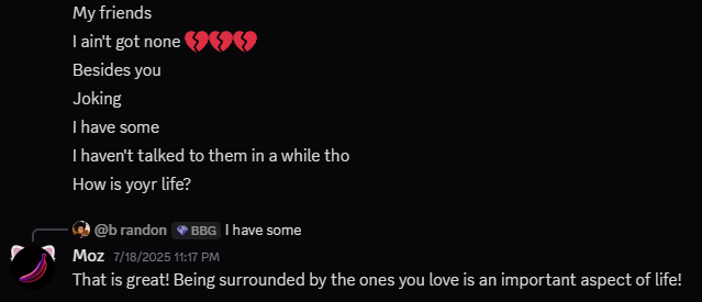 Chat screenshot about friendship